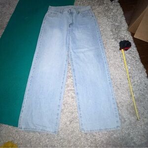 Shein Wide Leg Jeans High Waisted Baggy Fit Streetwear Casual Womens 12 Blue